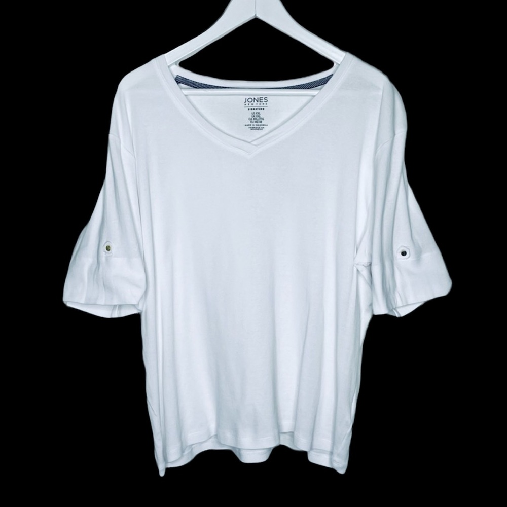 Jones New York Signature white short sleeve scoop neck shirt button detail XXL